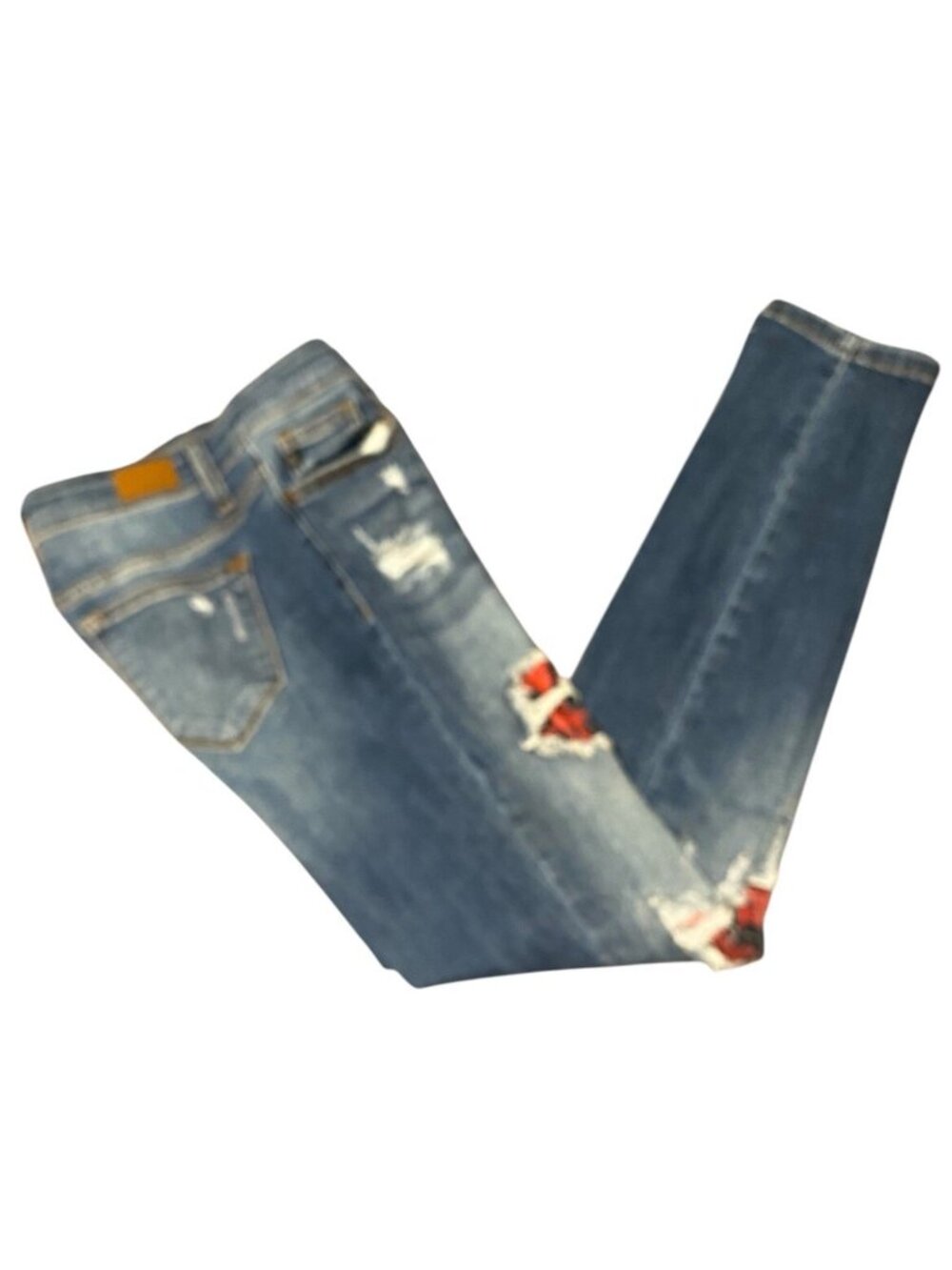 Judy Blue Buffalo Plaid Skinny Fit Ripped Jeans 9/29 Red Black Plaid Accents